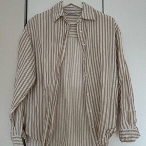 Stradivarius Beige Striped Button Down Shirt
